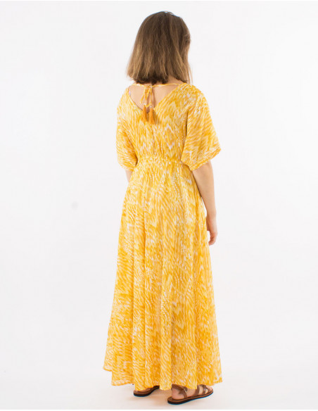 Long dress with striped pastel print