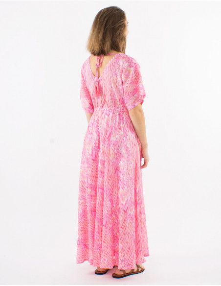 Long dress with striped pastel print