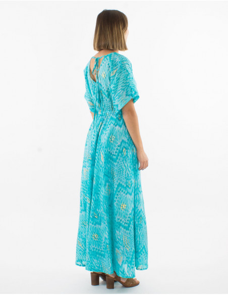 Long dress with striped pastel print