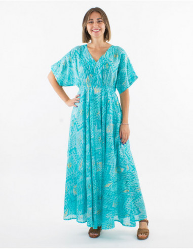 Long dress with striped pastel print