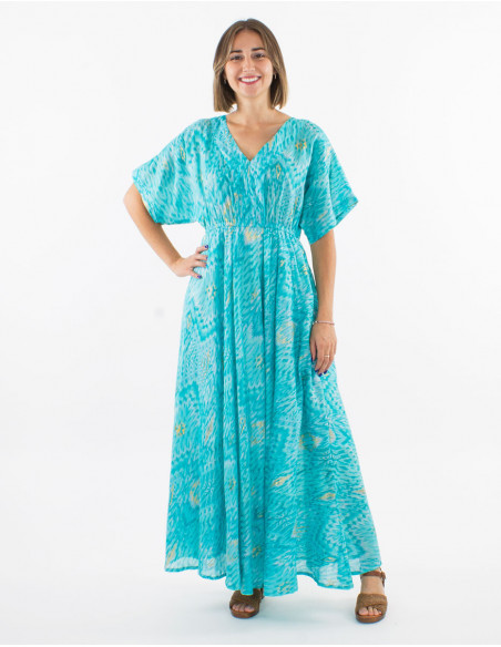 Long dress with striped pastel print