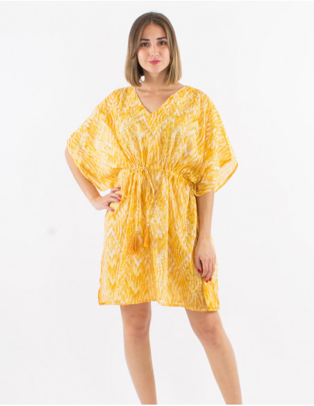 Asymmetrical diamond print kaftan dress