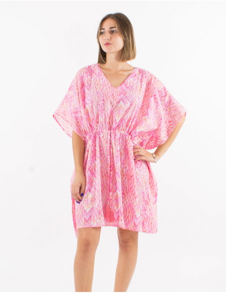 Asymmetrical diamond print kaftan dress
