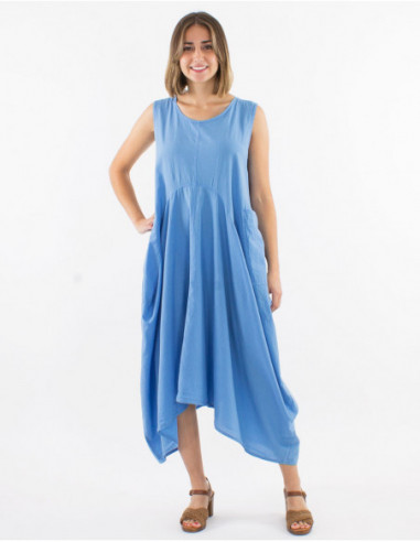 Robe ample asymétrique baba cool unie