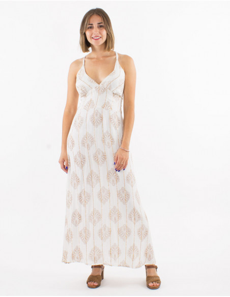 Long back dress with metallic threads