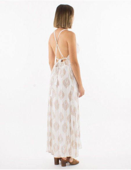 Long back dress with metallic threads