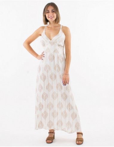 Long back dress with metallic threads