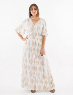 Robe longue ethnique brodée or et cuivre 2