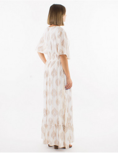 Long dress ethnic style silver threads