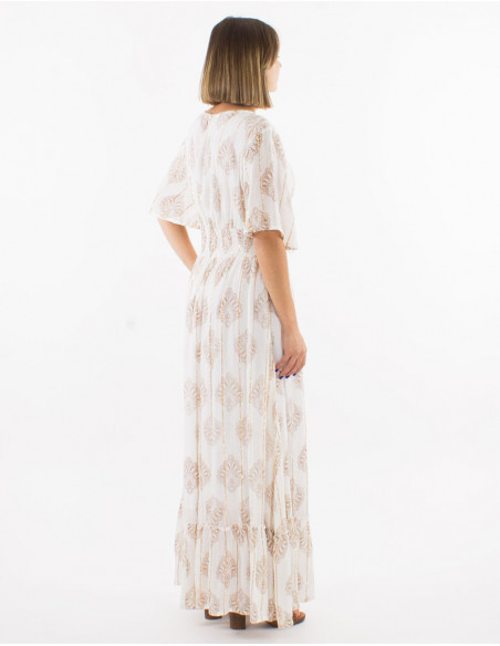 Long dress ethnic style silver threads