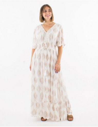 Long dress ethnic style silver threads