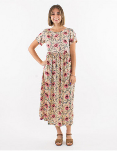 Robe midi boho fleurie avec fronces