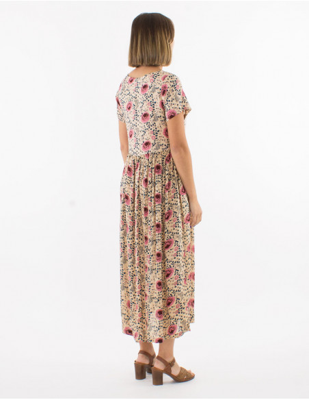 Floral boho midi dress with ruching