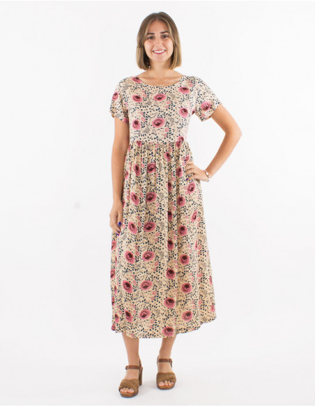 Floral boho midi dress with ruching