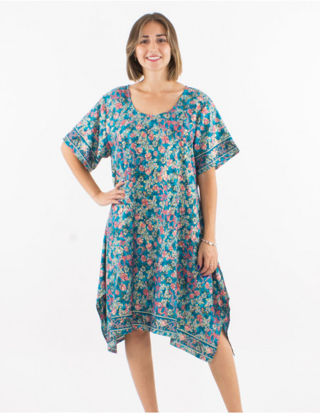 Robe fluide motif fleurs pastel dorées