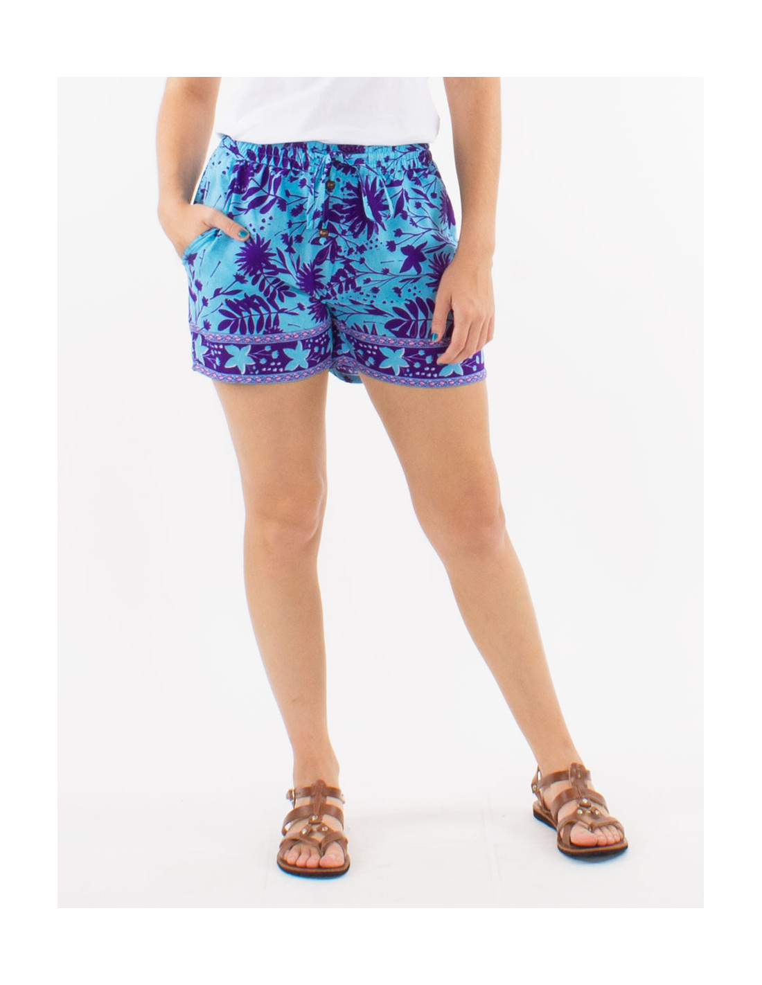 Short féminin motifs feuillages dorés