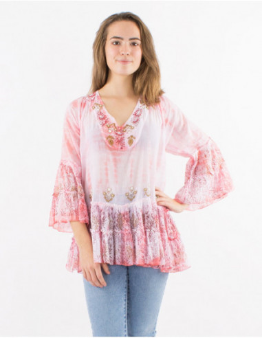Tunique originale Tie Dye avec perles