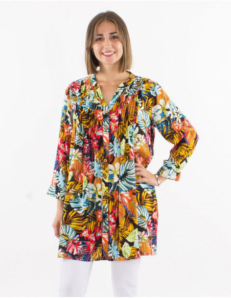 Original tropical tunic with pleats