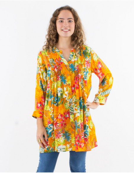 Original tropical tunic with pleats