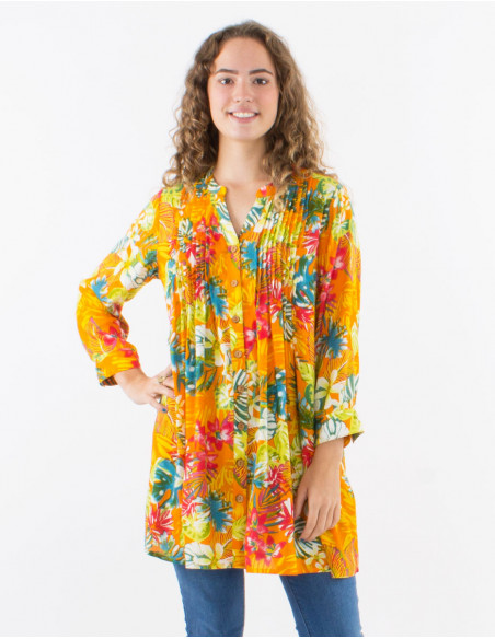 Original tropical tunic with pleats
