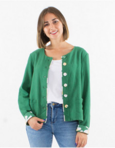 Short jacket with plain linen buttons