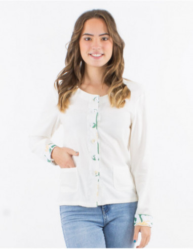 Veste courte avec lin unie à boutons