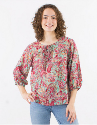 3/4-sleeve blouse gold cashmere print