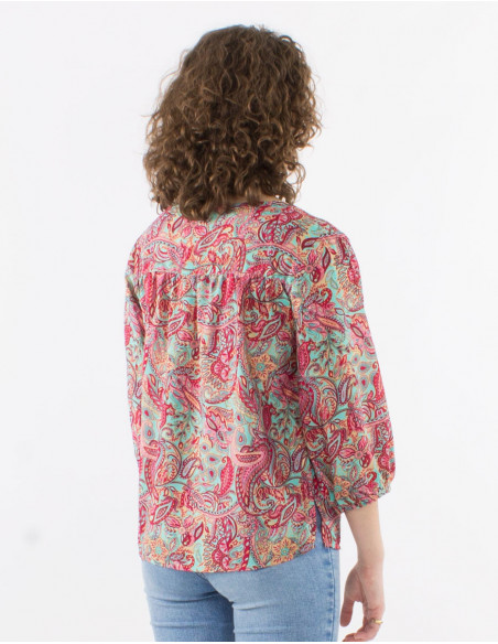 3/4-sleeve blouse gold cashmere print