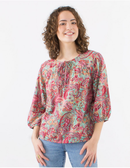 Blouse manches 3/4 motif cachemire
