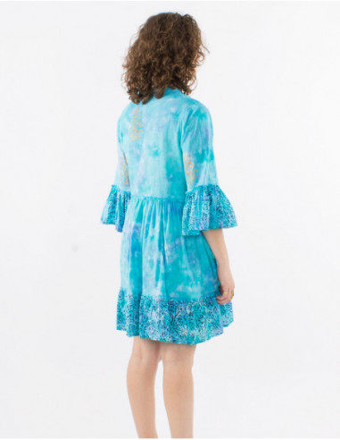 Tie and Dye short dress with ruffles