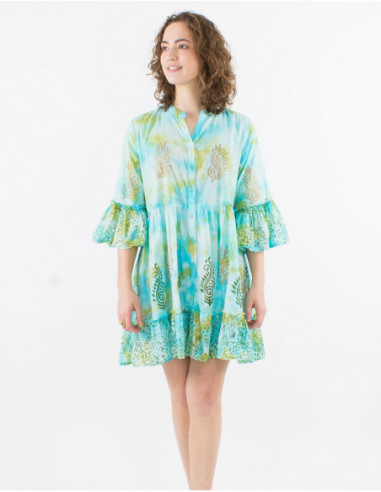 Robe courte boho à volants Tie and Dye