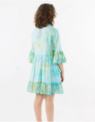 Robe courte boho à volants Tie and Dye
