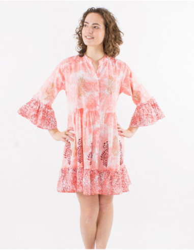 Robe courte boho à volants Tie and Dye