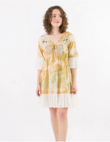 Original Tie Dye beach dress with pearls