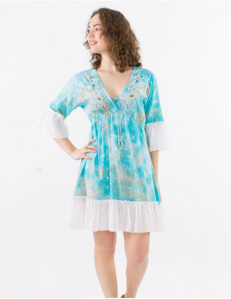 Original Tie Dye beach dress with pearls
