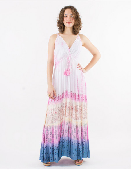 Robe longue d'été motifs Maori Tie Dye