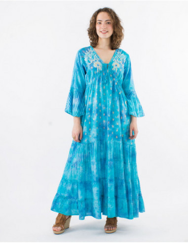 Tie Dye boho long dress with pearls