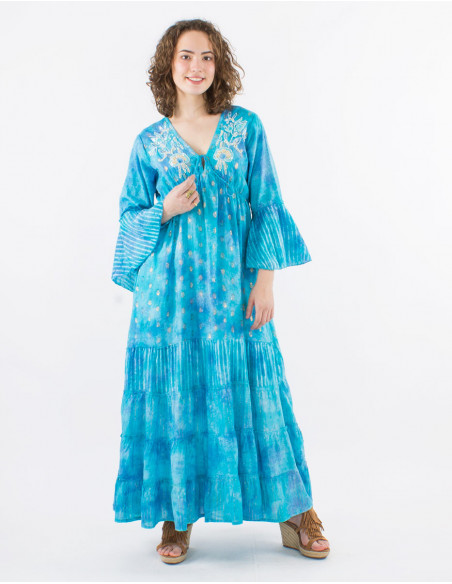Robe longue boho Tie Dye avec perles