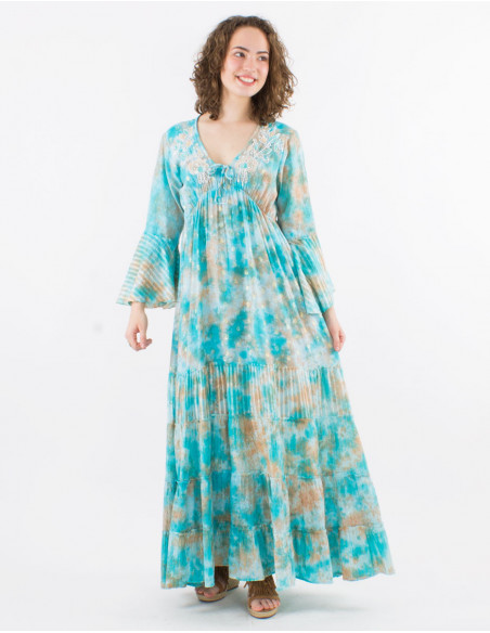 Tie Dye boho long dress with pearls