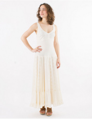 Embroidered long summer dress ruffles