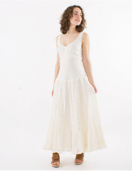 Embroidered long summer dress ruffles