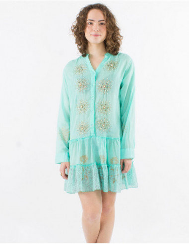Ethnic tunic with ruffles and pearls