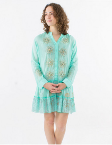 Ethnic tunic with ruffles and pearls