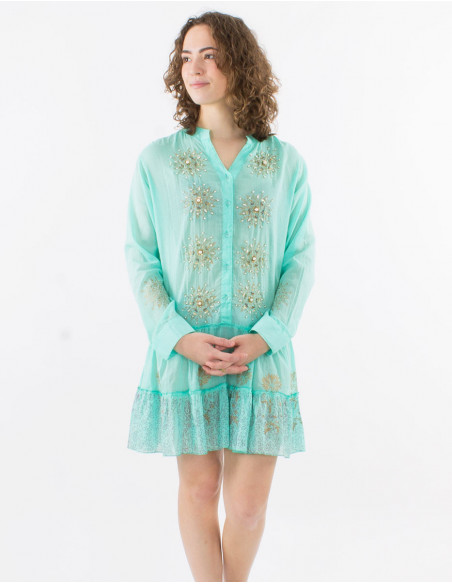 Ethnic tunic with ruffles and pearls