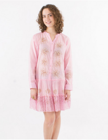 Ethnic tunic with ruffles and pearls