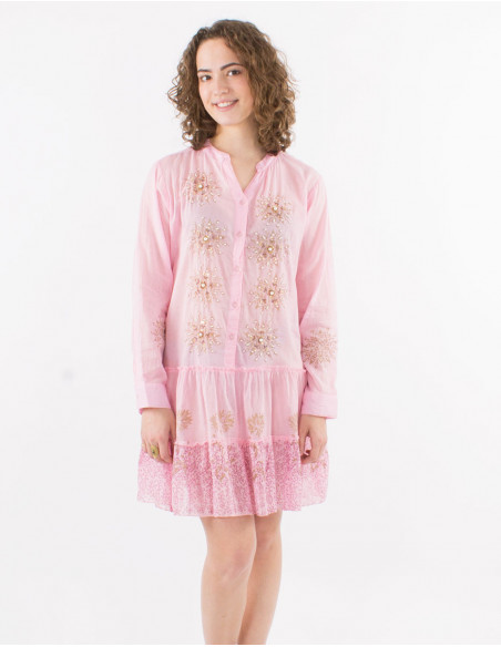 Ethnic tunic with ruffles and pearls
