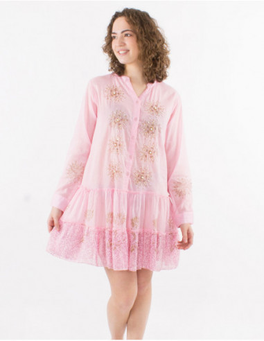 Ethnic tunic with ruffles and pearls