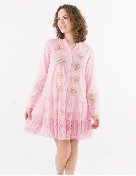 Ethnic tunic with ruffles and pearls