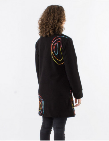 Mid-Length Fleece Coat With Multicolour