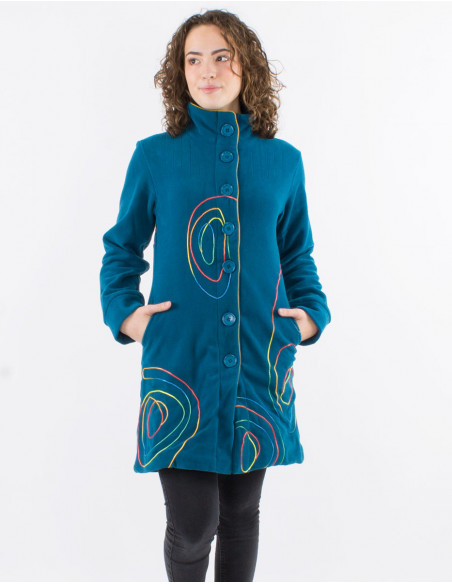 Mid-Length Fleece Coat With Multicolour